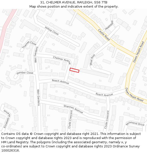 31, CHELMER AVENUE, RAYLEIGH, SS6 7TB: Location map and indicative extent of plot