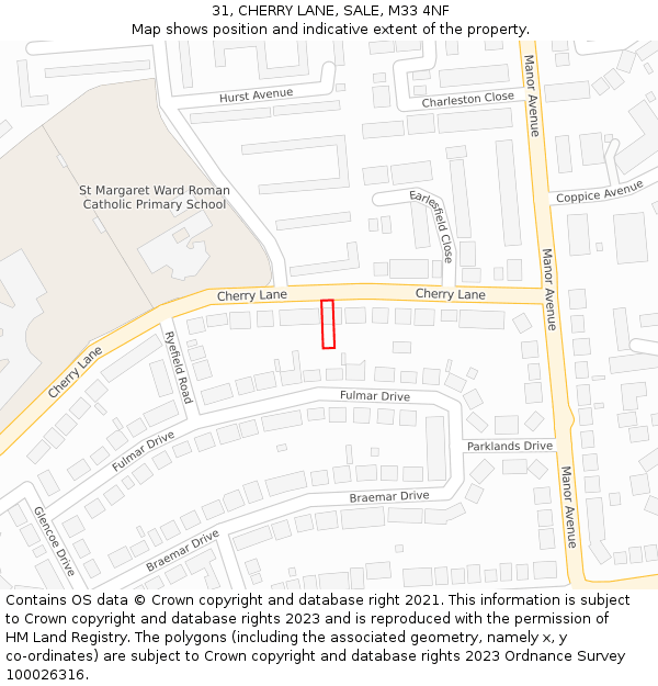 31, CHERRY LANE, SALE, M33 4NF: Location map and indicative extent of plot