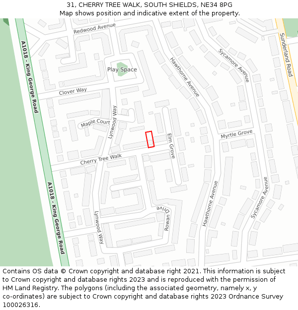 31, CHERRY TREE WALK, SOUTH SHIELDS, NE34 8PG: Location map and indicative extent of plot