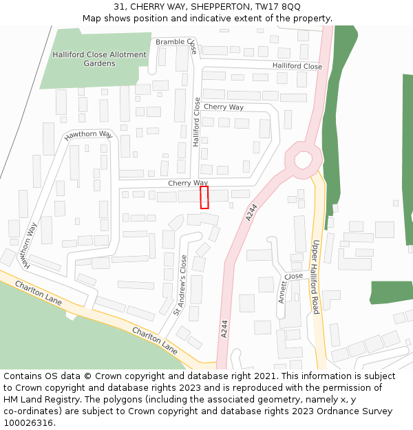 31, CHERRY WAY, SHEPPERTON, TW17 8QQ: Location map and indicative extent of plot