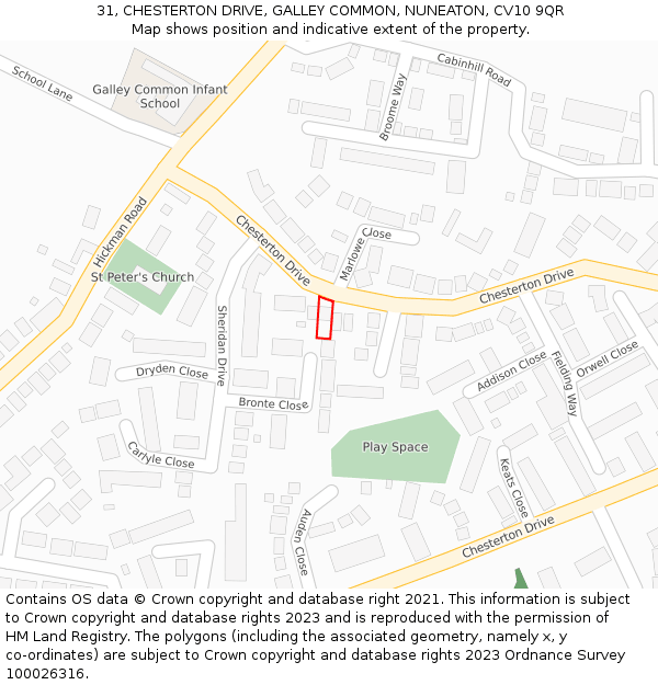 31, CHESTERTON DRIVE, GALLEY COMMON, NUNEATON, CV10 9QR: Location map and indicative extent of plot