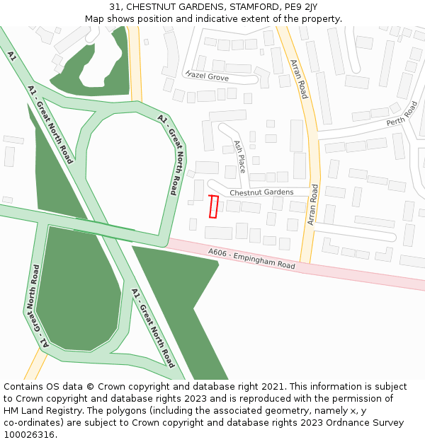 31, CHESTNUT GARDENS, STAMFORD, PE9 2JY: Location map and indicative extent of plot
