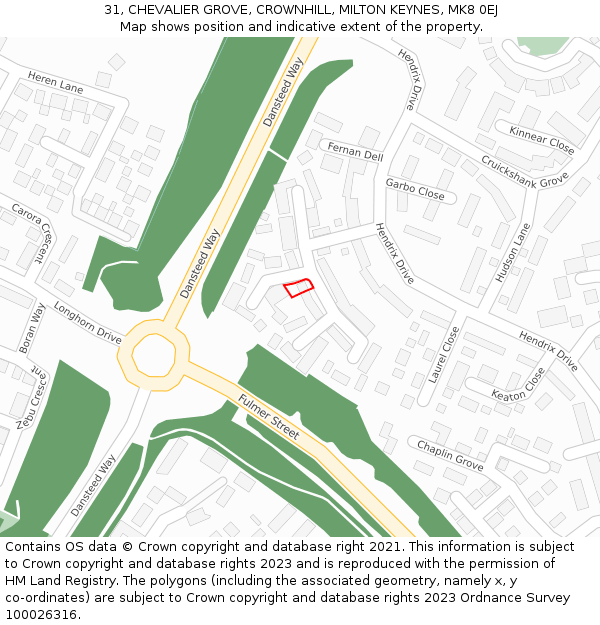 31, CHEVALIER GROVE, CROWNHILL, MILTON KEYNES, MK8 0EJ: Location map and indicative extent of plot