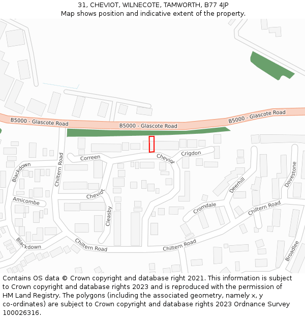 31, CHEVIOT, WILNECOTE, TAMWORTH, B77 4JP: Location map and indicative extent of plot