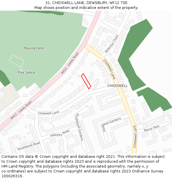 31, CHIDSWELL LANE, DEWSBURY, WF12 7SE: Location map and indicative extent of plot