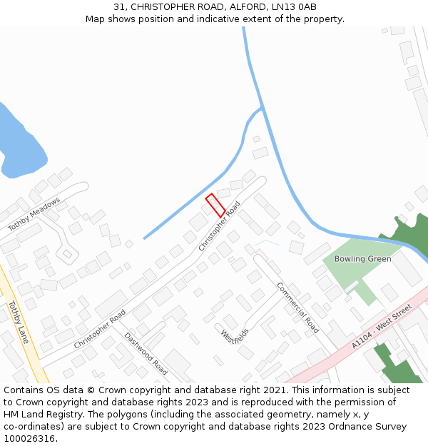 31, CHRISTOPHER ROAD, ALFORD, LN13 0AB: Location map and indicative extent of plot