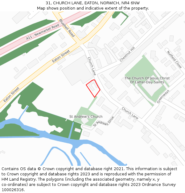 31, CHURCH LANE, EATON, NORWICH, NR4 6NW: Location map and indicative extent of plot