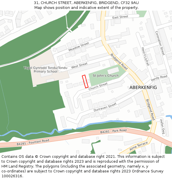 31, CHURCH STREET, ABERKENFIG, BRIDGEND, CF32 9AU: Location map and indicative extent of plot