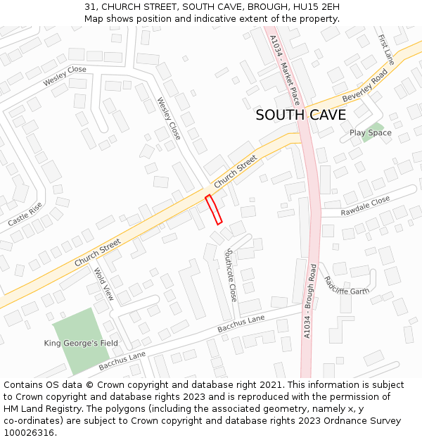 31, CHURCH STREET, SOUTH CAVE, BROUGH, HU15 2EH: Location map and indicative extent of plot