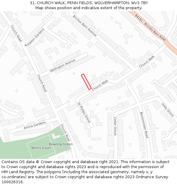 31, CHURCH WALK, PENN FIELDS, WOLVERHAMPTON, WV3 7BY: Location map and indicative extent of plot
