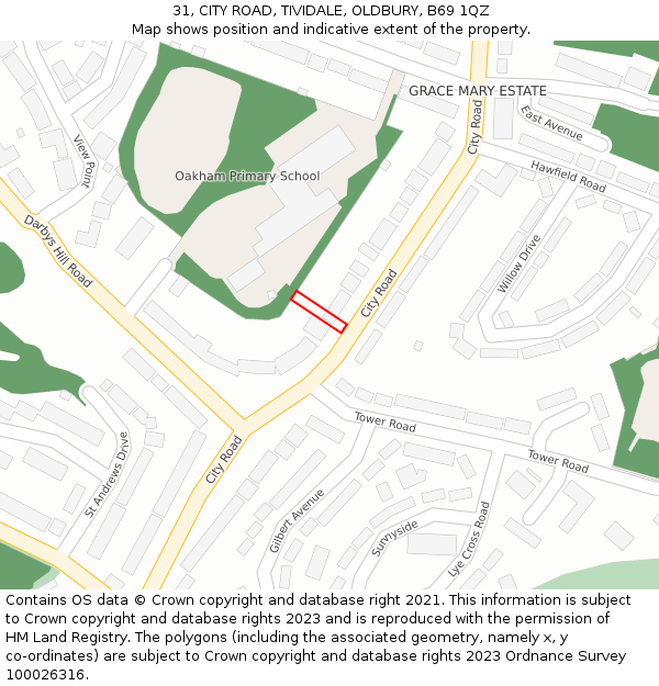 31, CITY ROAD, TIVIDALE, OLDBURY, B69 1QZ: Location map and indicative extent of plot
