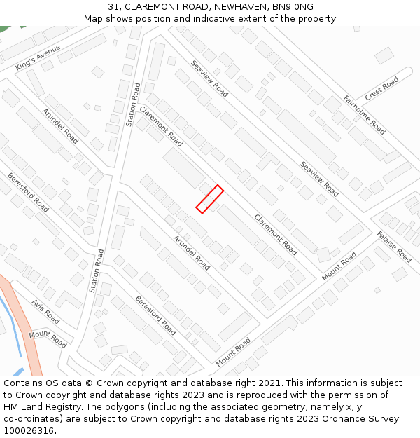 31, CLAREMONT ROAD, NEWHAVEN, BN9 0NG: Location map and indicative extent of plot
