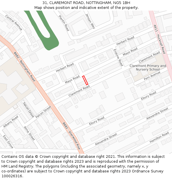 31, CLAREMONT ROAD, NOTTINGHAM, NG5 1BH: Location map and indicative extent of plot
