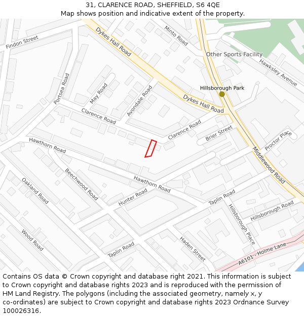 31, CLARENCE ROAD, SHEFFIELD, S6 4QE: Location map and indicative extent of plot