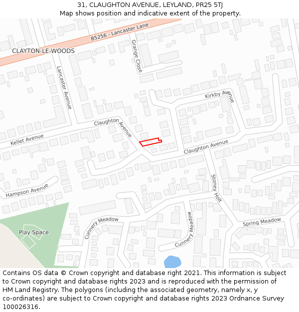 31, CLAUGHTON AVENUE, LEYLAND, PR25 5TJ: Location map and indicative extent of plot