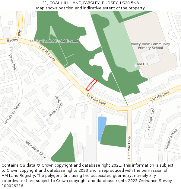 31, COAL HILL LANE, FARSLEY, PUDSEY, LS28 5NA: Location map and indicative extent of plot