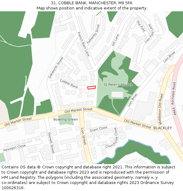 31, COBBLE BANK, MANCHESTER, M9 5FA: Location map and indicative extent of plot