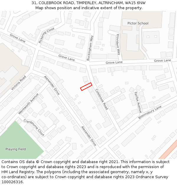 31, COLEBROOK ROAD, TIMPERLEY, ALTRINCHAM, WA15 6NW: Location map and indicative extent of plot