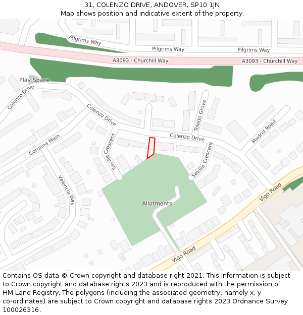 31, COLENZO DRIVE, ANDOVER, SP10 1JN: Location map and indicative extent of plot