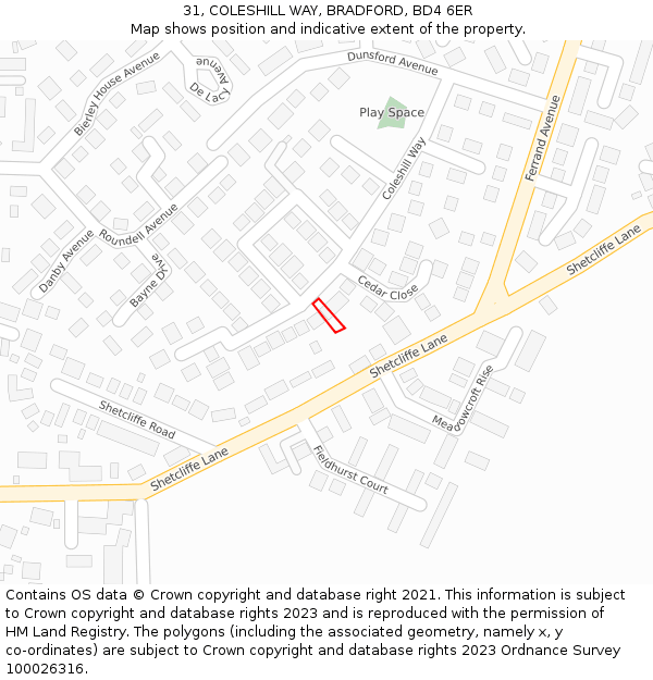 31, COLESHILL WAY, BRADFORD, BD4 6ER: Location map and indicative extent of plot