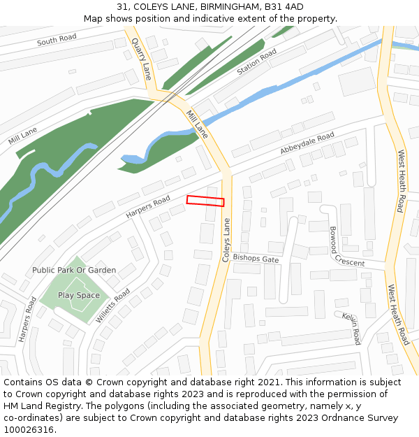 31, COLEYS LANE, BIRMINGHAM, B31 4AD: Location map and indicative extent of plot