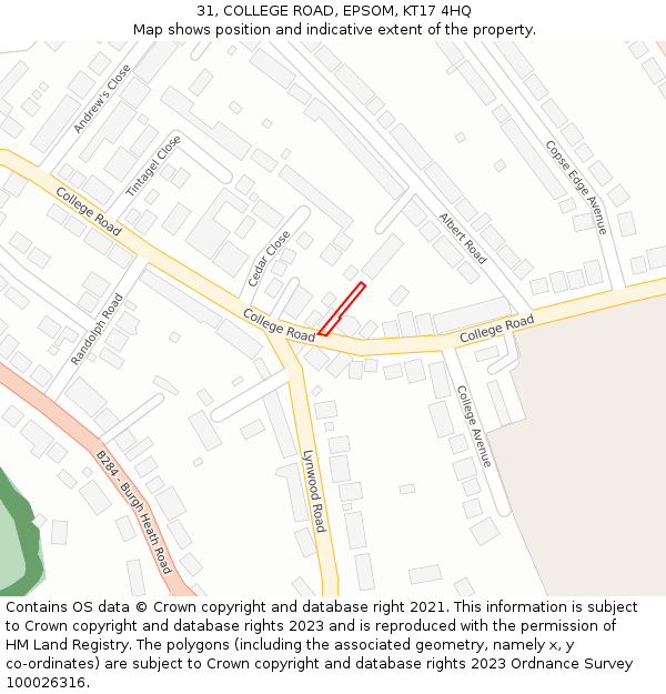 31, COLLEGE ROAD, EPSOM, KT17 4HQ: Location map and indicative extent of plot