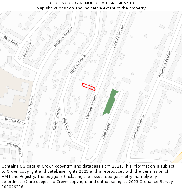 31, CONCORD AVENUE, CHATHAM, ME5 9TR: Location map and indicative extent of plot