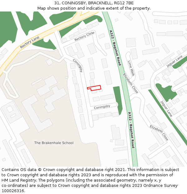 31, CONINGSBY, BRACKNELL, RG12 7BE: Location map and indicative extent of plot