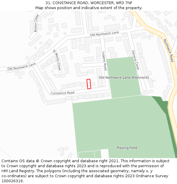 31, CONSTANCE ROAD, WORCESTER, WR3 7NF: Location map and indicative extent of plot