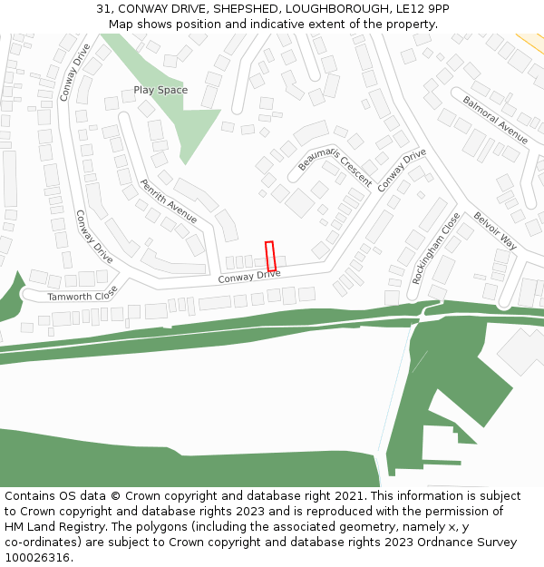 31, CONWAY DRIVE, SHEPSHED, LOUGHBOROUGH, LE12 9PP: Location map and indicative extent of plot