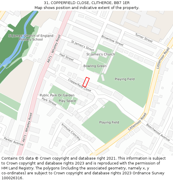 31, COPPERFIELD CLOSE, CLITHEROE, BB7 1ER: Location map and indicative extent of plot