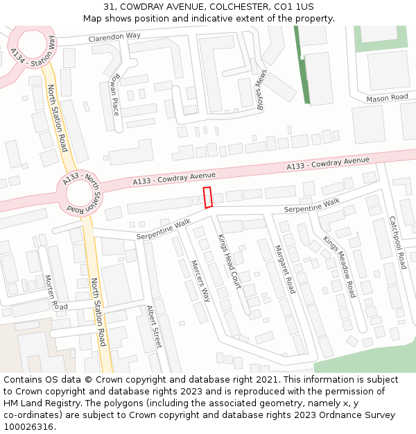 31, COWDRAY AVENUE, COLCHESTER, CO1 1US: Location map and indicative extent of plot