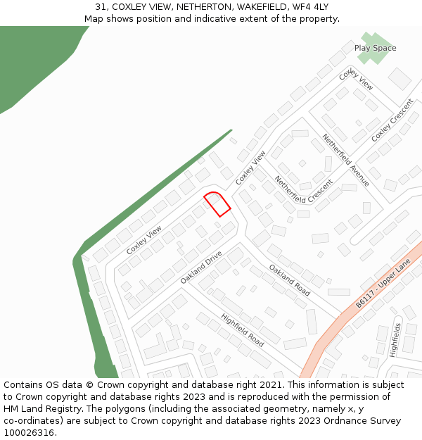 31, COXLEY VIEW, NETHERTON, WAKEFIELD, WF4 4LY: Location map and indicative extent of plot