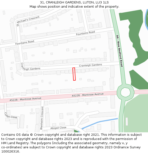 31, CRANLEIGH GARDENS, LUTON, LU3 1LS: Location map and indicative extent of plot