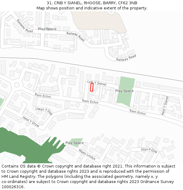 31, CRIB Y SIANEL, RHOOSE, BARRY, CF62 3NB: Location map and indicative extent of plot