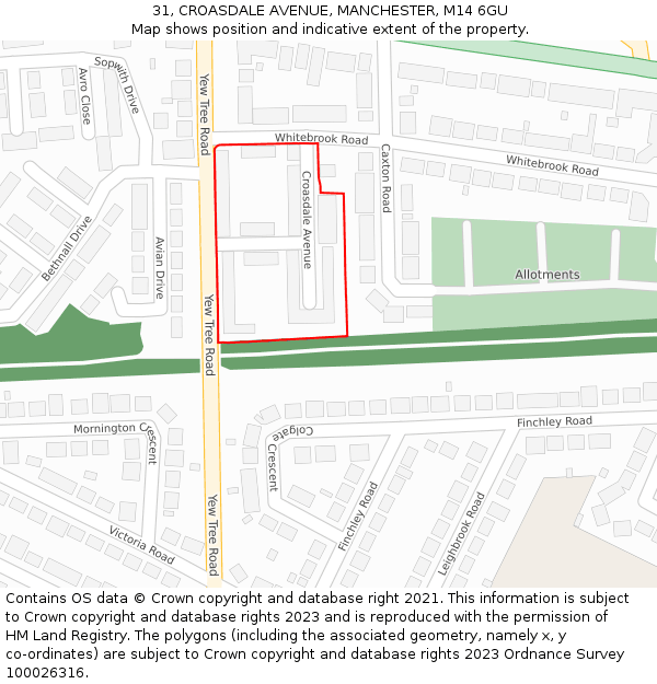 31, CROASDALE AVENUE, MANCHESTER, M14 6GU: Location map and indicative extent of plot