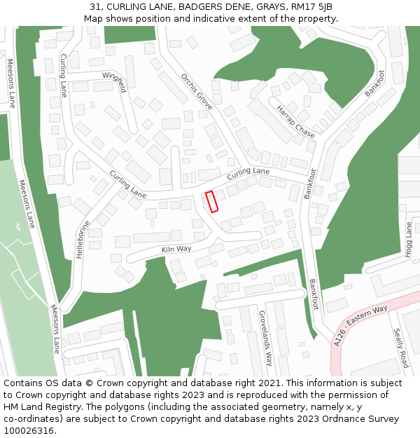 31, CURLING LANE, BADGERS DENE, GRAYS, RM17 5JB: Location map and indicative extent of plot