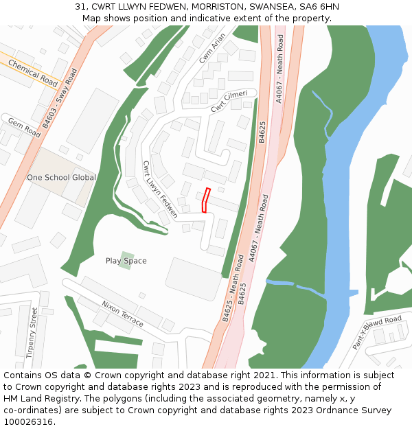 31, CWRT LLWYN FEDWEN, MORRISTON, SWANSEA, SA6 6HN: Location map and indicative extent of plot