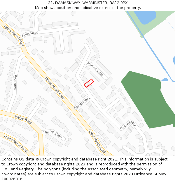 31, DAMASK WAY, WARMINSTER, BA12 9PX: Location map and indicative extent of plot