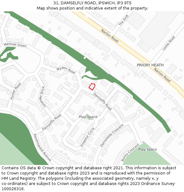 31, DAMSELFLY ROAD, IPSWICH, IP3 9TS: Location map and indicative extent of plot