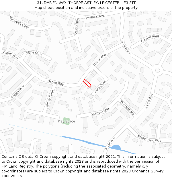 31, DARIEN WAY, THORPE ASTLEY, LEICESTER, LE3 3TT: Location map and indicative extent of plot