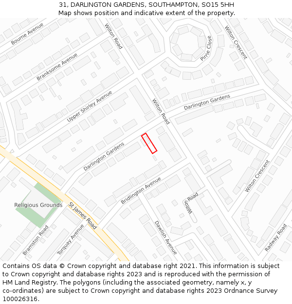 31, DARLINGTON GARDENS, SOUTHAMPTON, SO15 5HH: Location map and indicative extent of plot