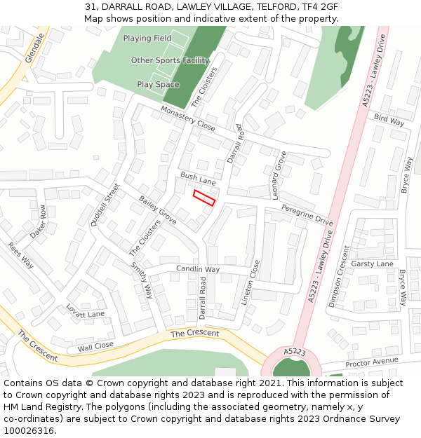31, DARRALL ROAD, LAWLEY VILLAGE, TELFORD, TF4 2GF: Location map and indicative extent of plot