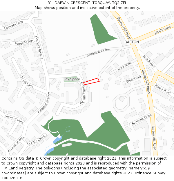 31, DARWIN CRESCENT, TORQUAY, TQ2 7FL: Location map and indicative extent of plot