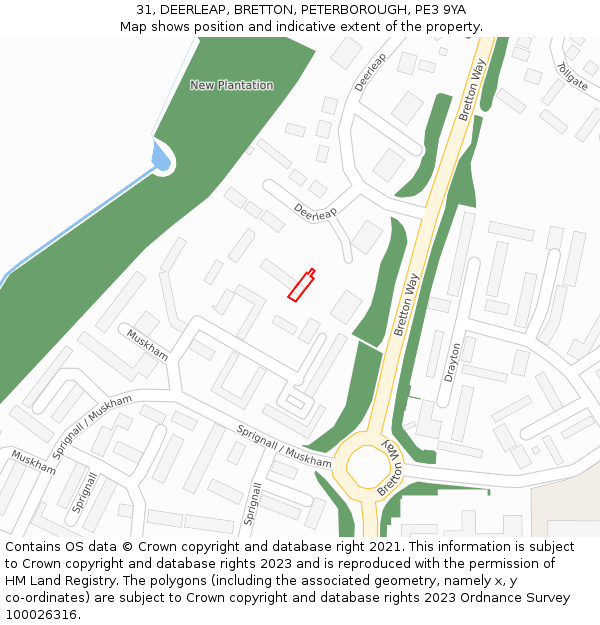 31, DEERLEAP, BRETTON, PETERBOROUGH, PE3 9YA: Location map and indicative extent of plot