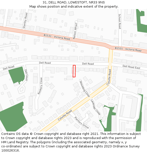 31, DELL ROAD, LOWESTOFT, NR33 9NS: Location map and indicative extent of plot