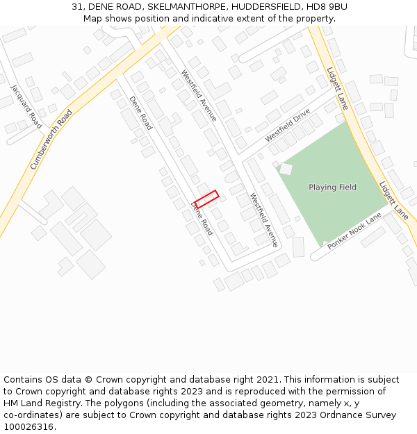 31, DENE ROAD, SKELMANTHORPE, HUDDERSFIELD, HD8 9BU: Location map and indicative extent of plot