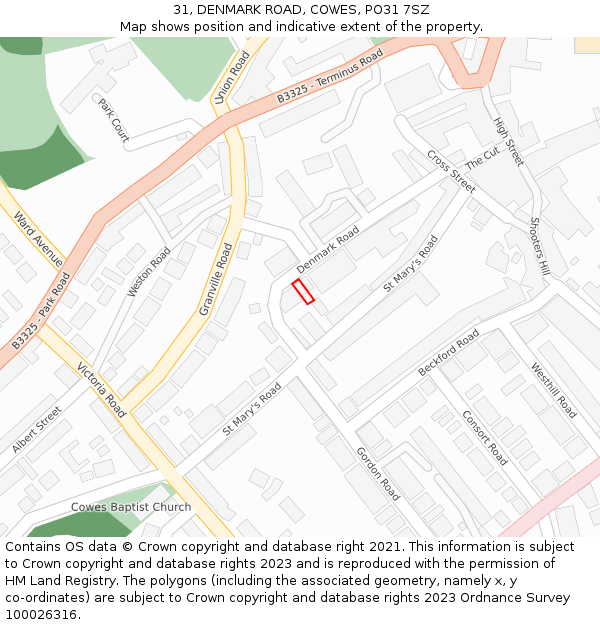 31, DENMARK ROAD, COWES, PO31 7SZ: Location map and indicative extent of plot