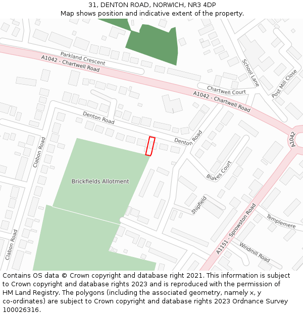 31, DENTON ROAD, NORWICH, NR3 4DP: Location map and indicative extent of plot