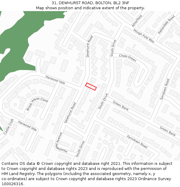31, DEWHURST ROAD, BOLTON, BL2 3NF: Location map and indicative extent of plot